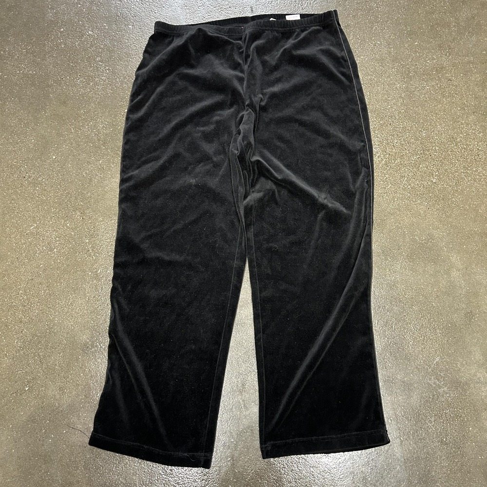 Pappagallo Pants Womens XL Black Velour Lounge Pull On Elastic Waist Casual